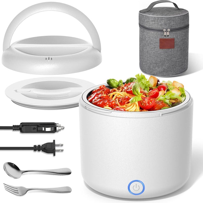 Vabaso Electric Lunch Box for Adults, 41oz 80W Heated Lunch Box, 12V/24V/110V/220V Portable Food Warmer White Elephant Gifts for Men Car Truck Work with 1.2L 304 Stainless Steel Container - Image 1